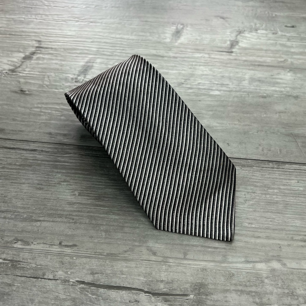 Arnold Brant Silver, White & Black Stripe Silk Tie